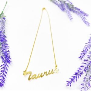 Vintage Retro Taurus Astrological Zodiac Sign Spell Out Gold Tone Necklace